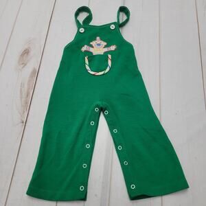 Vintage 70s? green romper clown flare leg coveralls overalls snap green 24 MO